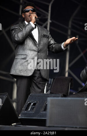 Paul Beasley of Blind Boys of Alabama performing at Walthamstow Garden Party on July 14th 2019 Stock Photo