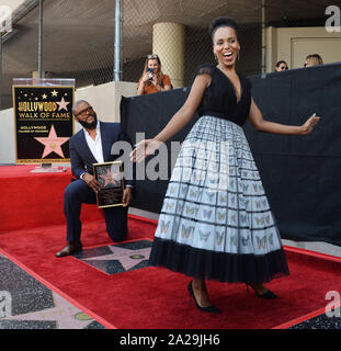 Los Angeles, United States. 01st Oct, 2019. Actor and filmmaker Tyler Perry is joined by actress Kerry Washington during an unveiling ceremony honoring him with the 2,675th star on the Hollywood Walk of Fame in Los Angeles on Tuesday, October 1, 2019. Photo by Jim Ruymen/UPI Credit: UPI/Alamy Live News Stock Photo