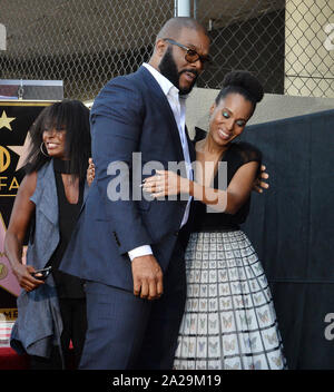 Los Angeles, United States. 01st Oct, 2019. Actor and filmmaker Tyler Perry is joined by actress Kerry Washington during an unveiling ceremony honoring him with the 2,675th star on the Hollywood Walk of Fame in Los Angeles on Tuesday, October 1, 2019. Photo by Jim Ruymen/UPI Credit: UPI/Alamy Live News Stock Photo