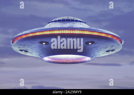 Unidentified flying object. UFO with clipping path included. Stock Photo