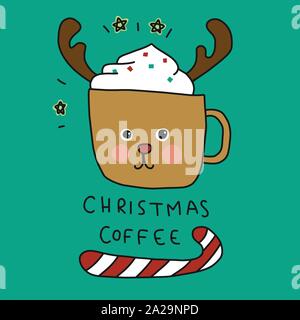Christmas coffee reindeer cup cartoon vector illustration Stock Vector
