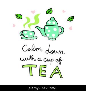 Calm down with a cup of tea cartoon doodle vector illustration Stock Vector