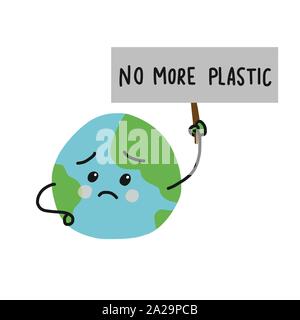 No more plastic sad earth cartoon vector illustration Stock Vector