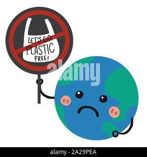No more plastic sad earth cartoon vector illustration Stock Vector
