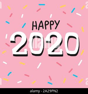 2020 Happy New Year on colorful pink vector illustration Stock Vector