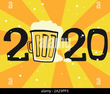 2020 glass of beer vector illustration Stock Vector
