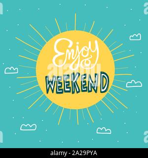 Enjoy weekend big sun on sky cartoon vector illustration Stock Vector