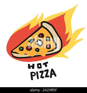 Hot Italian pizza on fire logo vector illustration Stock Vector