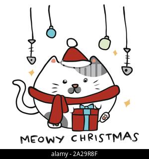 Meowy Christmas cat cartoon vector illustration Stock Vector
