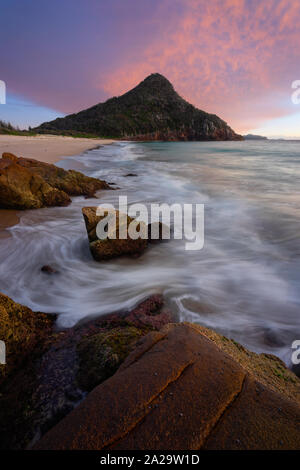 Mt Tomaree from Zenith Beach at sunrise, Port Stephens, New South Wales, Australia Stock Photo