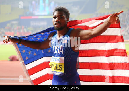 Doha, Qatar. 1st Oct, 2019. Noah Lyles (USA) Athletics : IAAF World Championships Doha 2019 Men's 200m Final at Khalifa International Stadium in Doha, Qatar . Credit: YUTAKA/AFLO SPORT/Alamy Live News Stock Photo