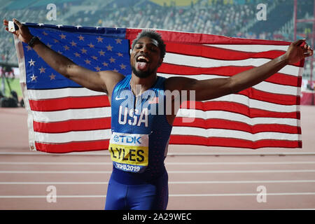 Doha, Qatar. 1st Oct, 2019. Noah Lyles (USA) Athletics : IAAF World Championships Doha 2019 Men's 200m Final at Khalifa International Stadium in Doha, Qatar . Credit: YUTAKA/AFLO SPORT/Alamy Live News Stock Photo