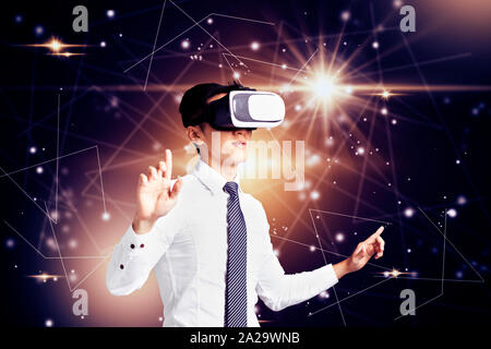 business man using VR computer and modern technology concept Stock Photo