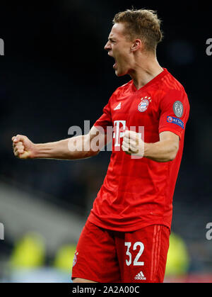 London, UK. 1st Oct, 2019. Bayern Munich's Joshua Kimmich celebrates victory after the UEFA Champions League Group B match between Tottenham Hotspur and Bayern Munich at The Tottenham Hotspur Stadium in London, Britain on Oct. 1, 2019. Bayern Munich won 7-2. Credit: Matthew Impey/Xinhua/Alamy Live News Stock Photo