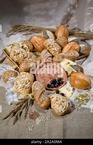 Different kinds of bread and pastry Stock Photo