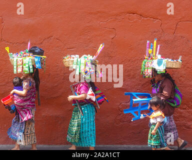 Mayan street vendors in Antigua, Guatemala Stock Photo