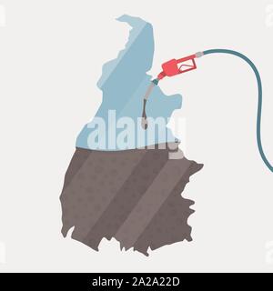 Map of Tocantins being fueled by oil. Gas pump fueled map. On the map there is glass reflection. Brazilian state. Conceptual. Oil producing or importi Stock Vector