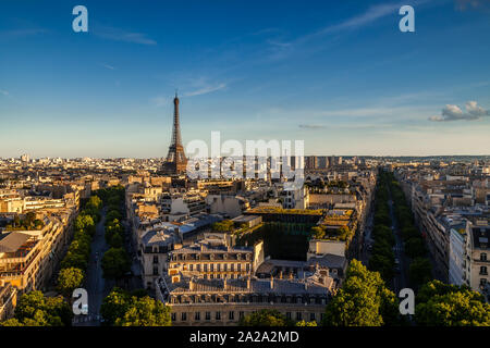 Eiffel Tower seen from atop the Arc de Triomphe Stock Photo