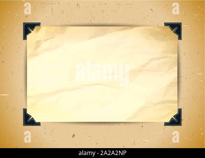 Crumpled paper with photo corners Stock Vector