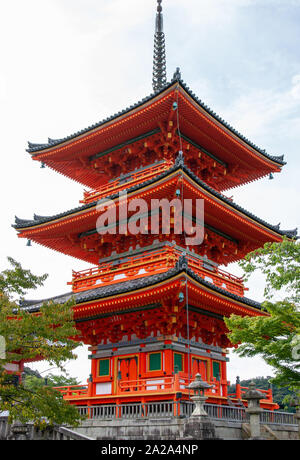 Three story pagoda at Kiyomizu-dera, UNESCO Kyoto site Stock Photo