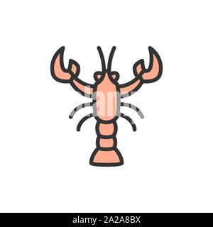 Vector crayfish, crawfish, lobster flat color line icon. Stock Vector