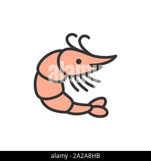Vector shrimp flat color line icon. Isolated on white background Stock Vector