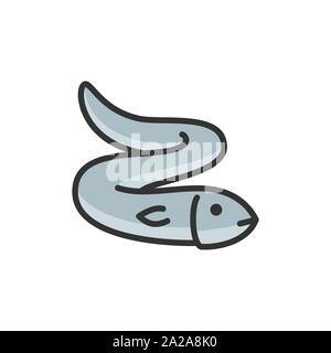 Vector eel, fish, aquatic animal flat color line icon. Stock Vector