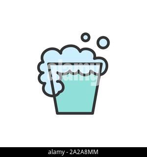 Vector cleaning bucket flat color line icon. Stock Vector