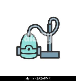 Vector vacuum cleaner flat color line icon. Stock Vector