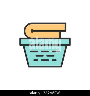 Vector laundry basket flat color line icon. Stock Vector
