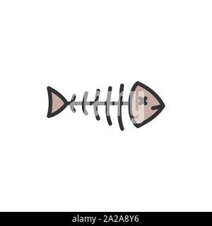 Vector fish skeleton, fishbone flat color line icon. Stock Vector