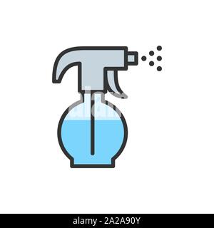 Vector sprayer, sprinkler, water spray bottle flat color line icon. Stock Vector