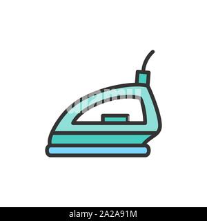 Vector steam iron flat color line icon. Stock Vector