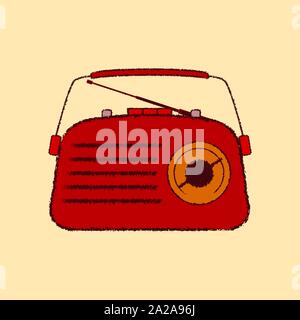 60s vintage retro portable red radio flat icon rough outline Stock Vector
