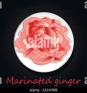 Marinated ginger slices illustration  isolated on black Stock Vector