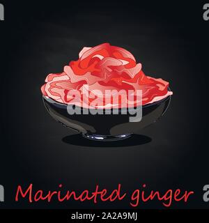 Marinated ginger slices illustration  isolated on black Stock Vector