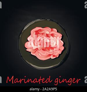 Marinated ginger slices illustration  isolated on black Stock Vector