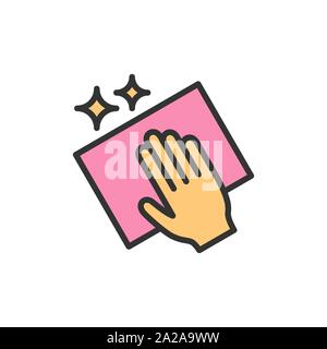 Vector cleaning with rag flat color line icon. Stock Vector