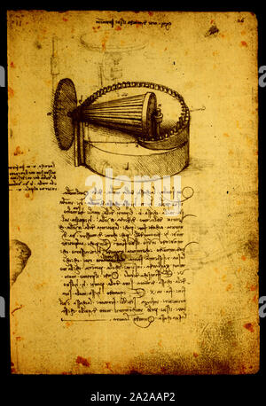 14th Century Leonardo da Vinci engineering drawing Stock Photo