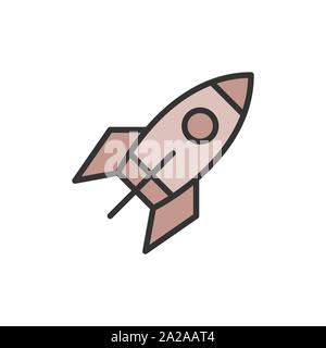 Vector rocket flat color line icon. Isolated on white background Stock Vector