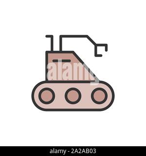 Vector moon rover, robot, cosmos exploration flat color line icon. Stock Vector
