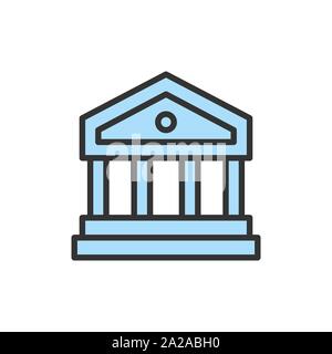 Vector justice court or bank building flat color line icon. Stock Vector