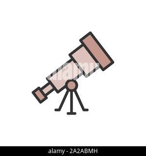 Vector telescope flat color line icon. Isolated on white background Stock Vector