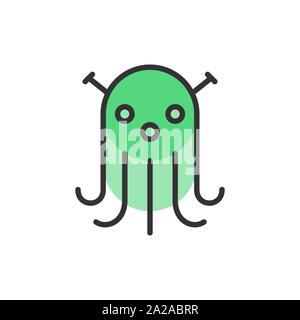 Vector alien, UFO flat color line icon. Stock Vector