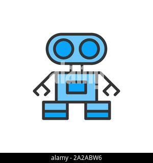 Vector robot flat color line icon. Isolated on white background Stock Vector