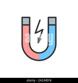 Vector magnet flat color line icon. Isolated on white background Stock Vector