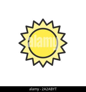 Vector sun flat color line icon. Isolated on white background Stock Vector
