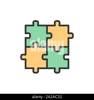 Vector puzzle, jigsaw, square, integrity, problem solving flat color line icon. Stock Vector