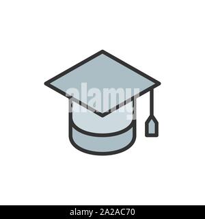 Vector graduation cap, education flat color line icon. Stock Vector