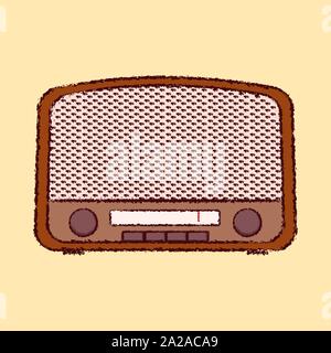 detailed vintage radio flat icon rough outline Stock Vector